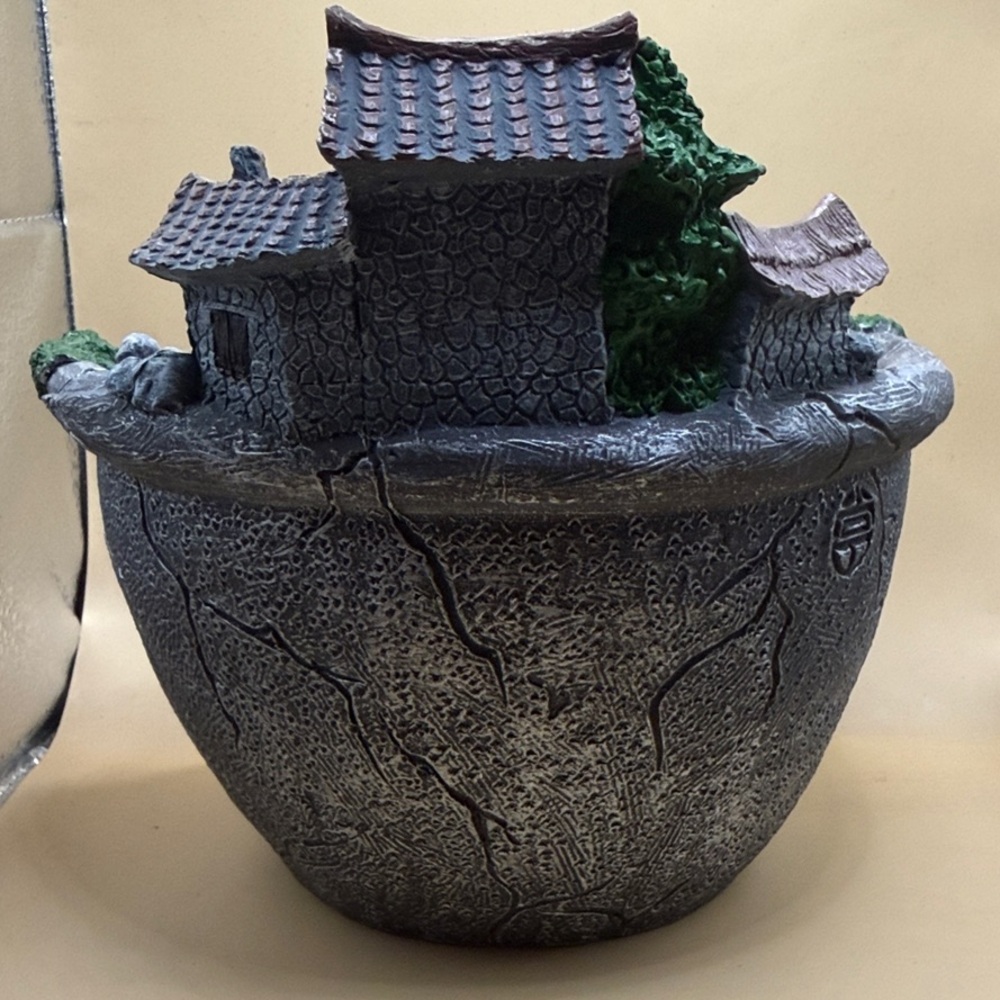 Grey Tiered Cottage Fountain Planter with Purple & Blue Flower Accents - Picture 3 of 4